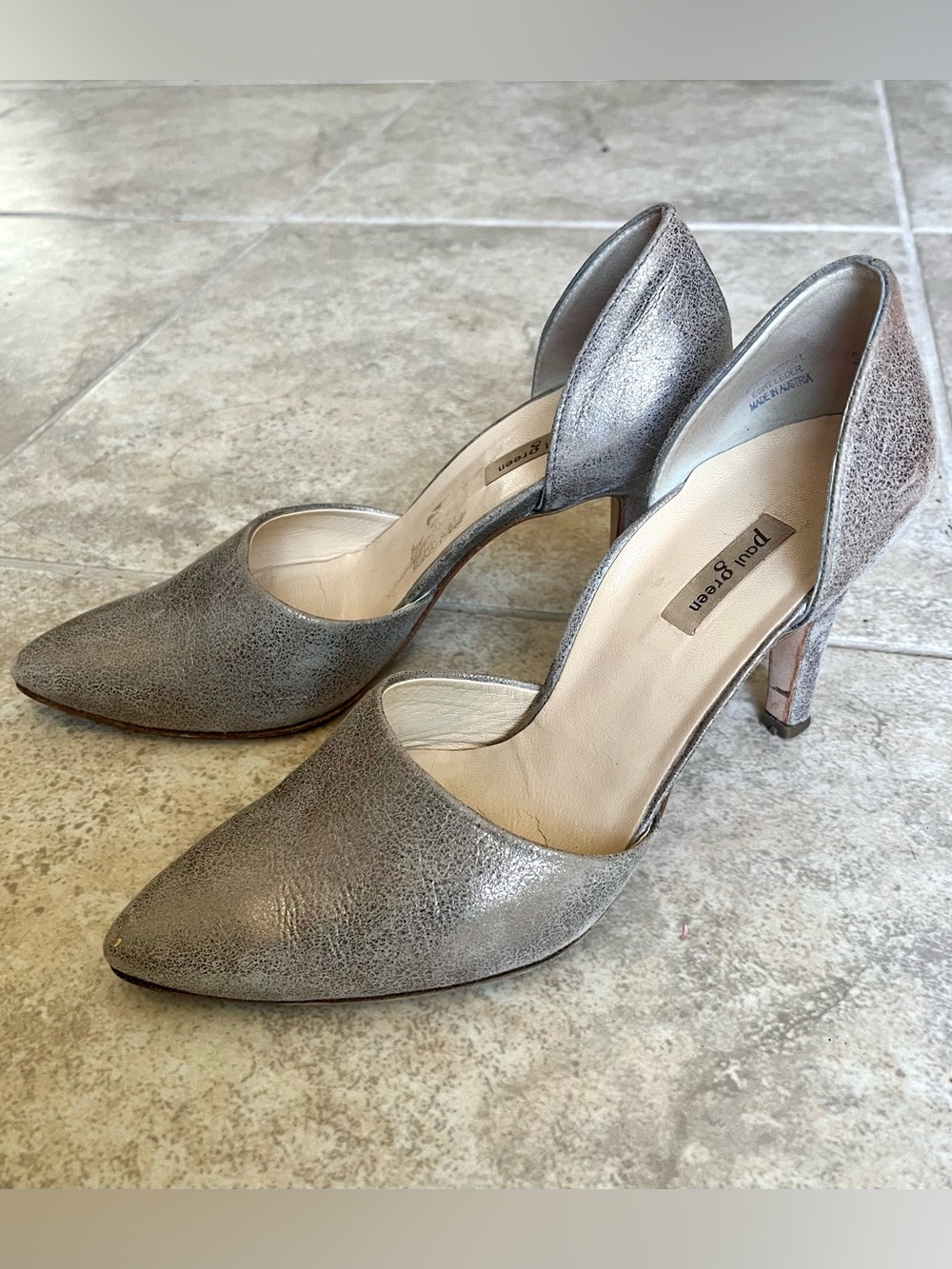 Paul Green Silver Leather D'Orsay Heels